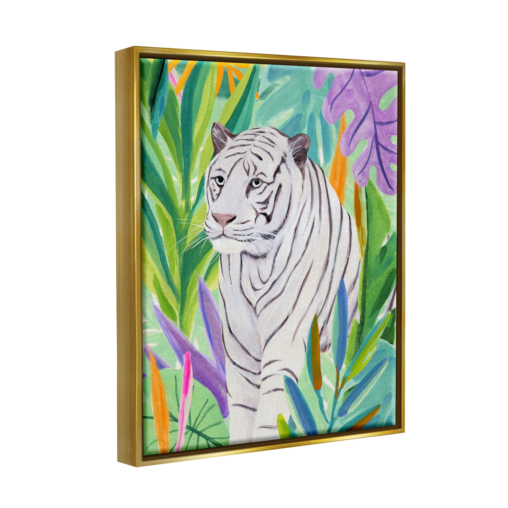 Stupell Bold Botanical Tiger Leaves Animals & Insects Painting Gold Floater Framed Art Print Wall Art