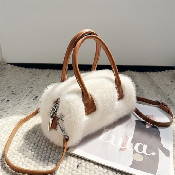 Winter Faux Mink Fur Crossbody Shoulder Bag,Women Box Furry Fluffy Tote Bag ,Designer Soft Plush Handbag,Commuter Cute Sling Bag