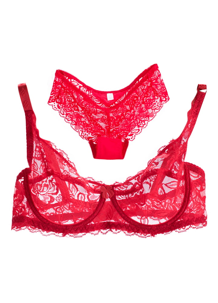New Women Lace Gauze Bra Sets Push Up 3/4 Cup Hook-and- Eye Breathable  Ultra-thin bra Lingerie Underwear With Brief 