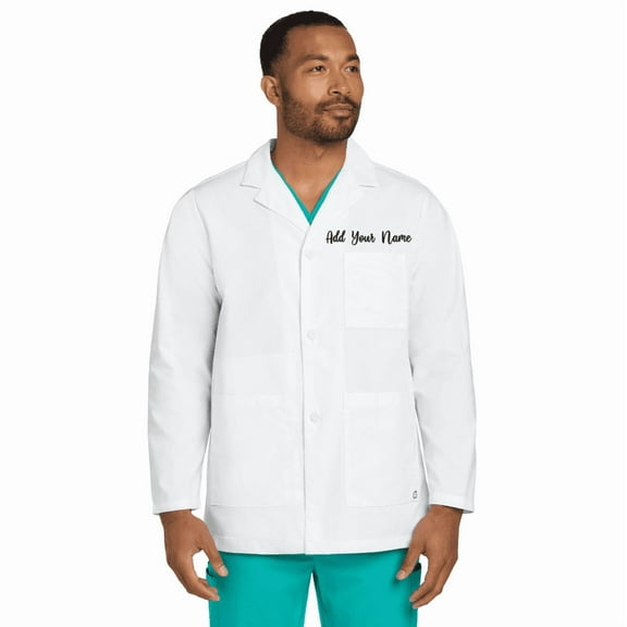 Personalized Embroidered Short Lab Coat for Men Add Your Name Text Custom Medical Laboratory Coat (White-2XS)