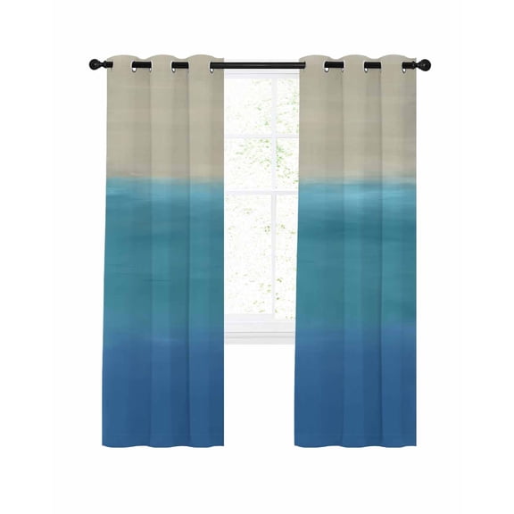 Blue Teal Beige Ombre Blackout Curtains, Light Blocking Print Window Curtains, Modern Abstract Art Abstract Thermal Insulated Window Drapes for Living Room Kitchen Cafe 2 Panels, 55"W x 39"L