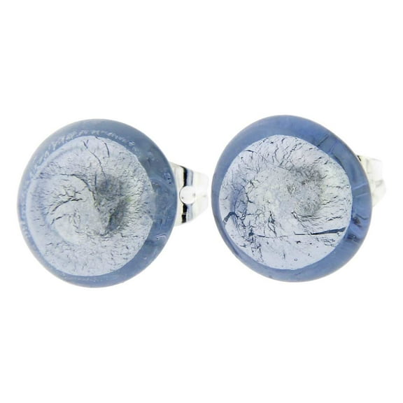 GlassOfVenice Murano Glass Button Stud Earrings - Silver Ice