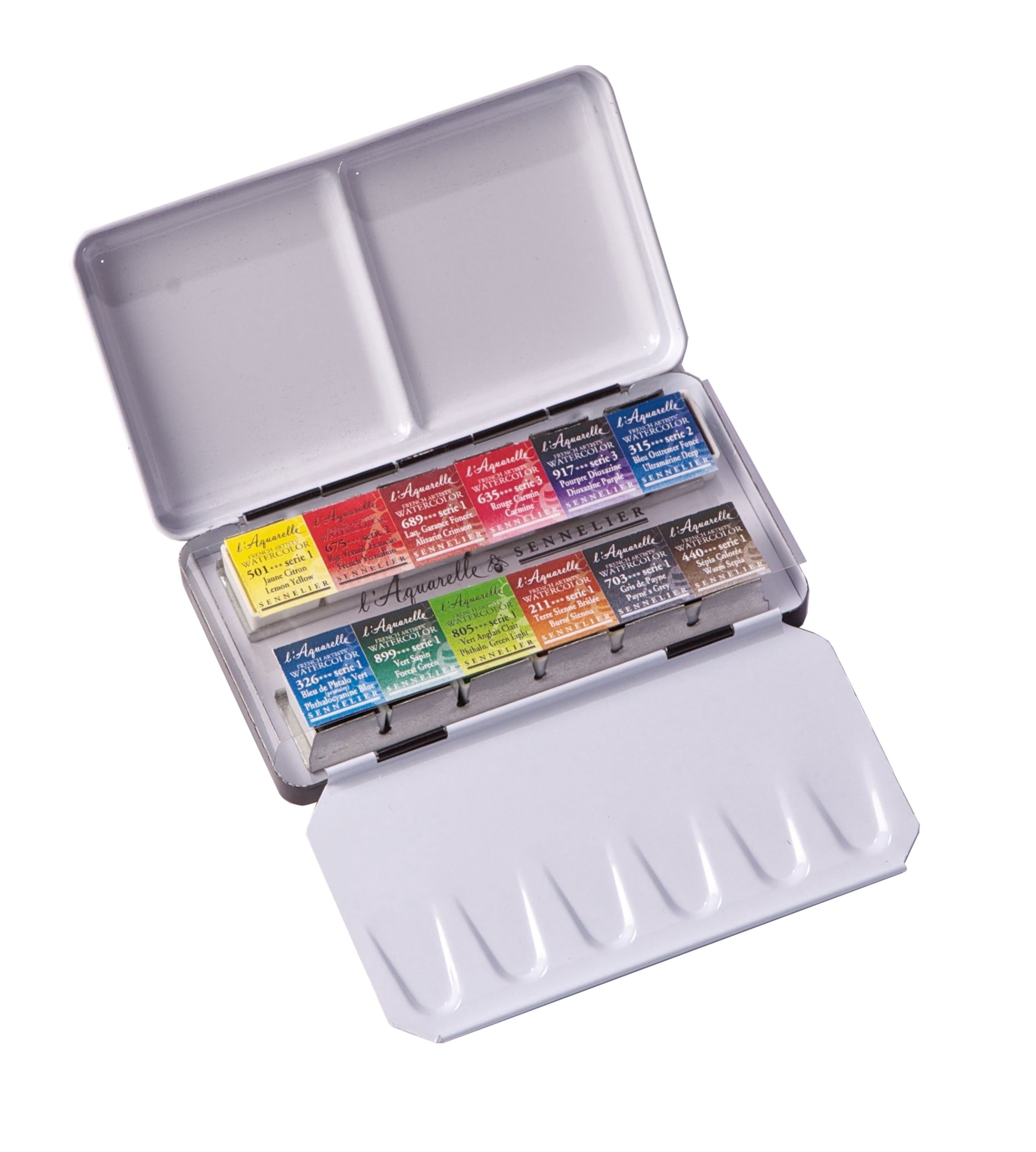 Sennelier French Artists' Watercolor Metal Pocket Set, Half Pan, 12-Colors