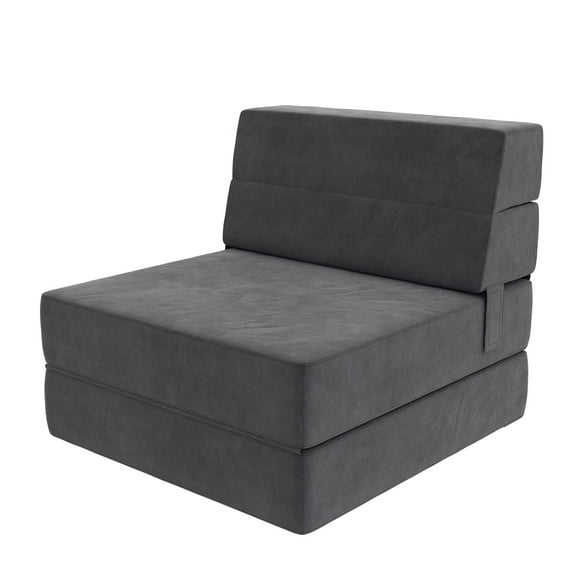 Novogratz The Flower 5-in-1 Modular Chair and Lounger Bed, Gray Microfiber