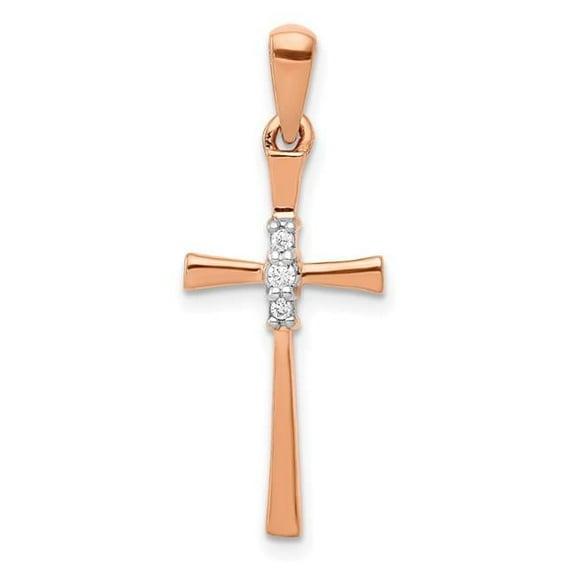 Finest Gold 14K Rose Gold 0.03CT Diamond Cross Pendant