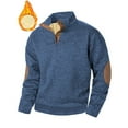 thumbnail image 5 of Mens Casual Sherpa Lined Thermal Sweatshirt Long Sleeve Stand Collar 1/4 Button Up Pullover Fall Sweaters,Color:Navy,Size:M, 5 of 7