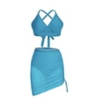 thumbnail image 4 of UTSJKR Women's Multi Color Triangle Trim 3 Piece Bikini Set, Mesh Drawstring Skirt Bathing Suit for Summer Trendy Beach Style Blue L, 4 of 7