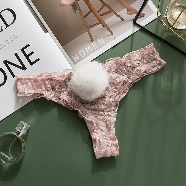 Sexy Lace Panties Cute Rabbit Tail Women's Underpants Breathable  Transparent Low Rise G-string Underwear Comfort Thong 