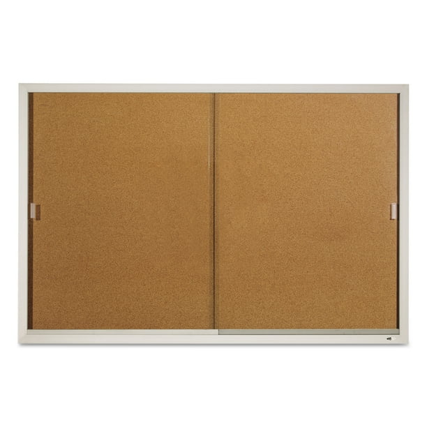 Quartet Enclosed Indoor Cork Bulletin Board w/Sliding Glass Doors, 72 x