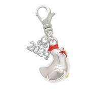 Delight Jewelry Silvertone Chicken 3-D - Clip on Charm with Year 2024
