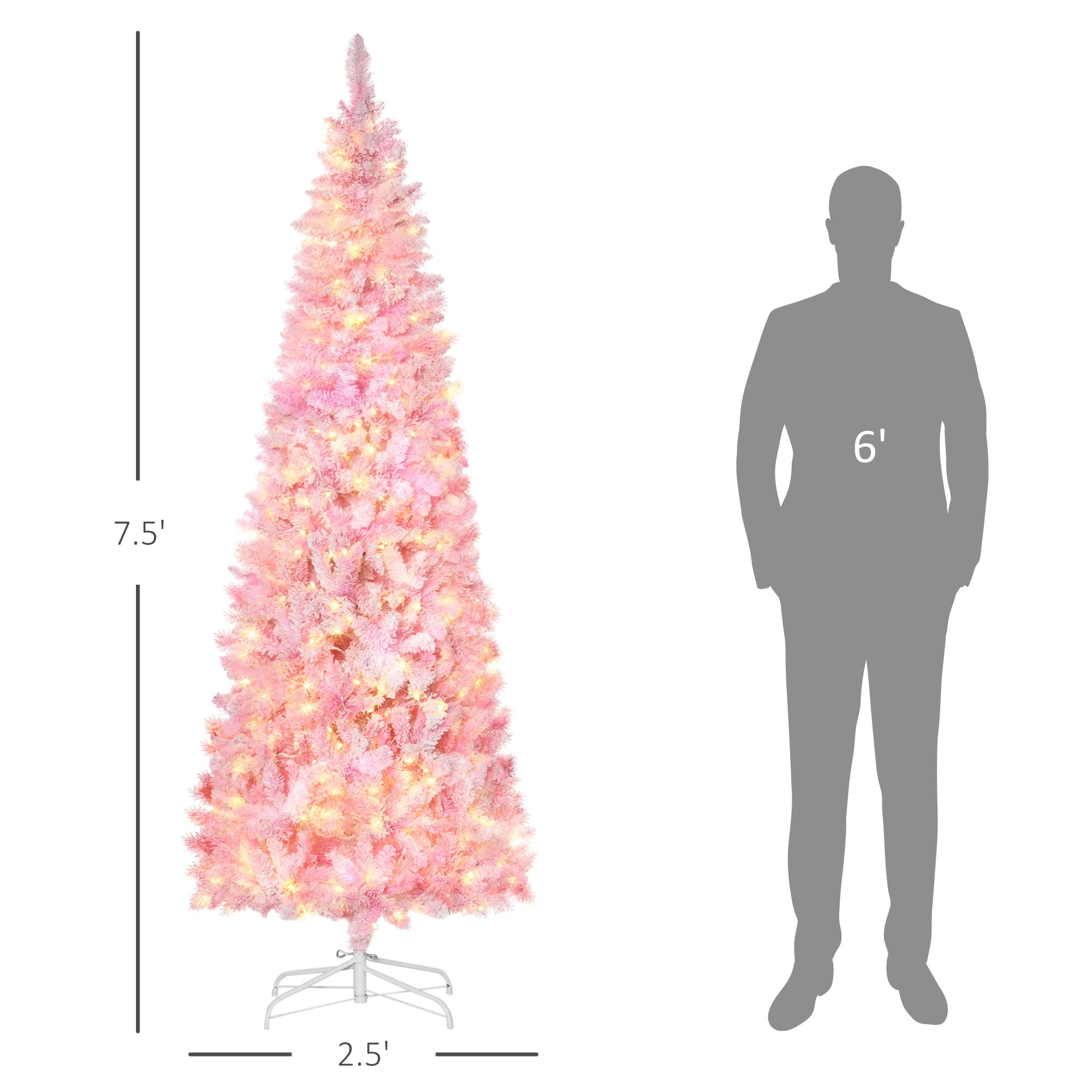 7.5 ft Pre-Lit Artificial Christmas Tree with 350 Warm White LED Lights and 700 Tips, Pencil Design for Small Spaces and Entryways