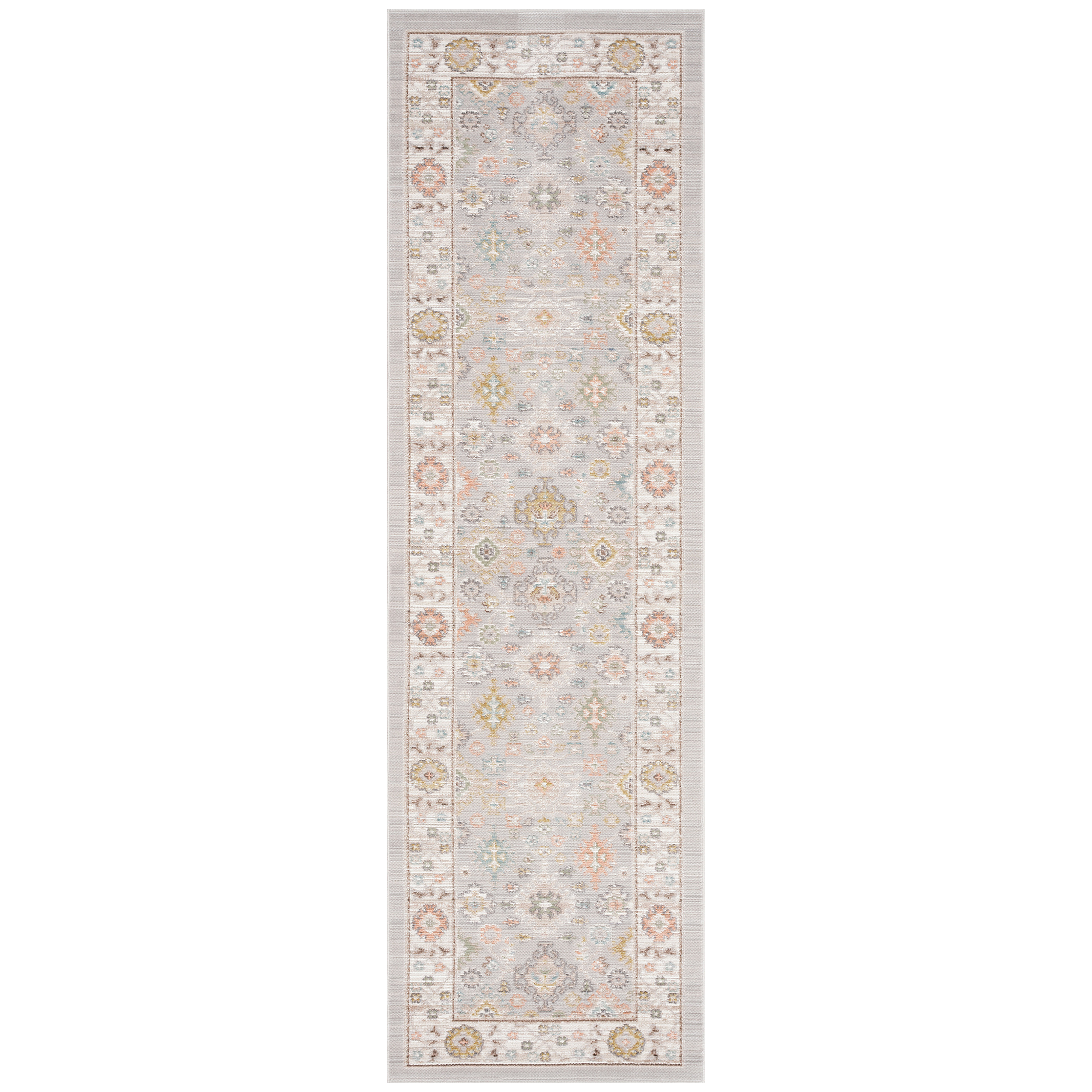Crestwood Traditional Oriental 2x8 Gray and Aqua Polyester Indoor Runner Rug, 2'3'' x 7'7''