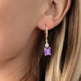 thumbnail image 3 of Gem Stone King 18K Yellow Gold Plated Silver Purple Amethyst White Moissanite and White Topaz Dangle Earrings for Women (5.68 Cttw, Gemstone February Birthstone, Emerald Cut 9X7MM), 3 of 4