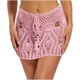 thumbnail image 2 of XUNKUSGA Beach Cover Ups for Women Fashion Tie Waist Crochet Mini Skirts for Women Soild Color Drawstring Hollow Out Knit Beach Skirt for Holiday S-L,Pink, 2 of 5