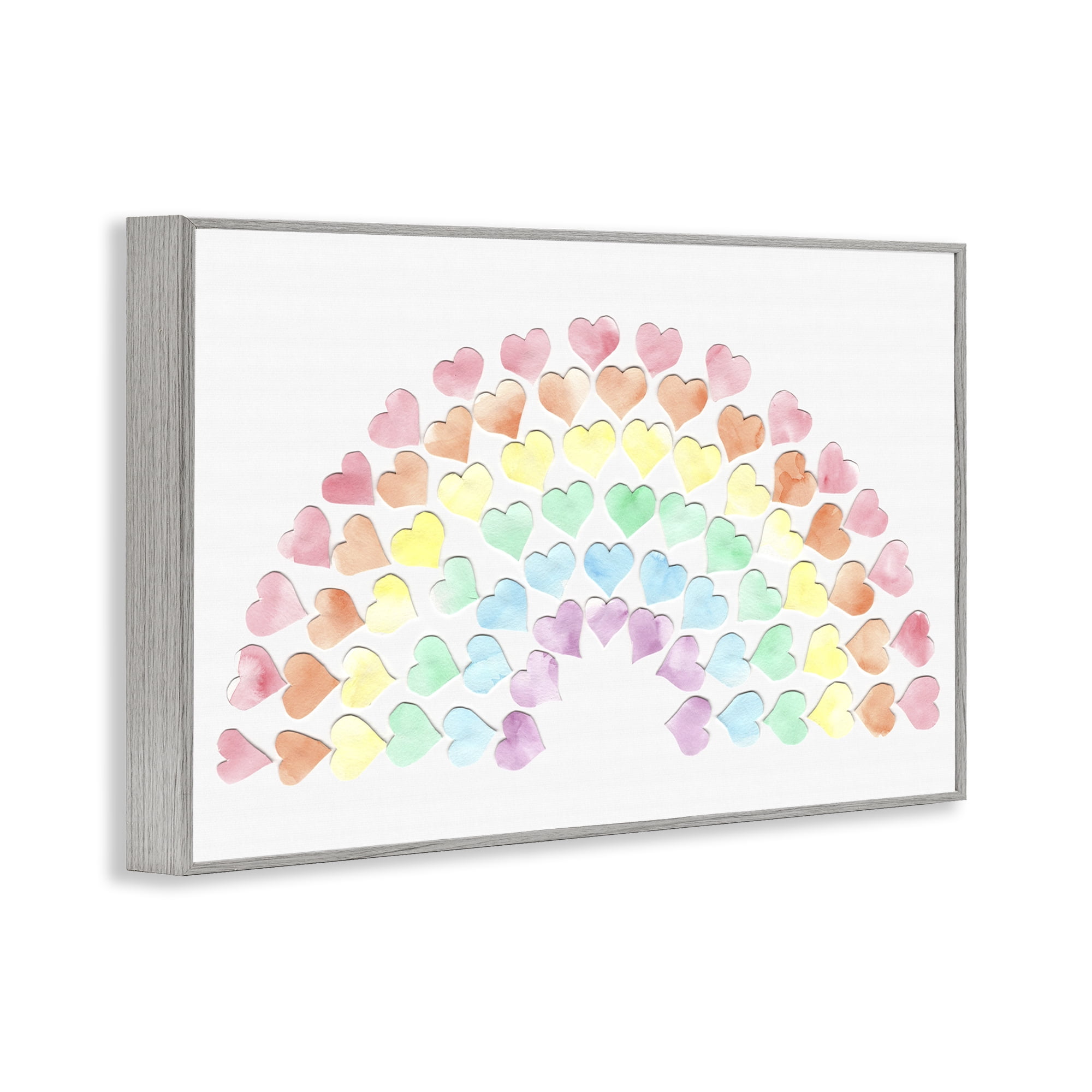 Stupell Industries Rainbow of Hearts Landscape Painting Gray Framed Art Print Wall Art, 24 x 16