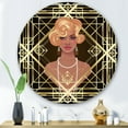 thumbnail image 2 of Designart 'Retro Girl In Golden Art Deco Geometrics III' Modern Circle Metal Wall Art 36x36 - Disc of 36, 2 of 5