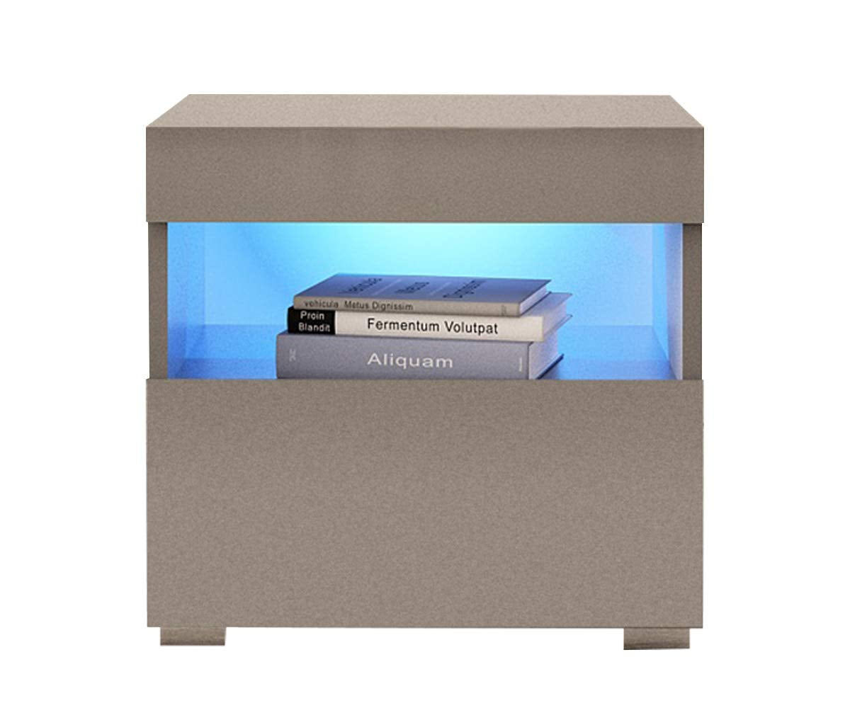 Gray High Gloss Nightstand with LED Lights and Drawer