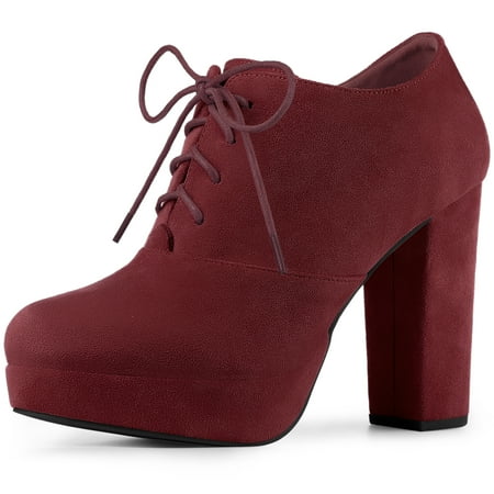 

Unique Bargains Women s Platform Lace Up Chunky High Heel Ankle Booties