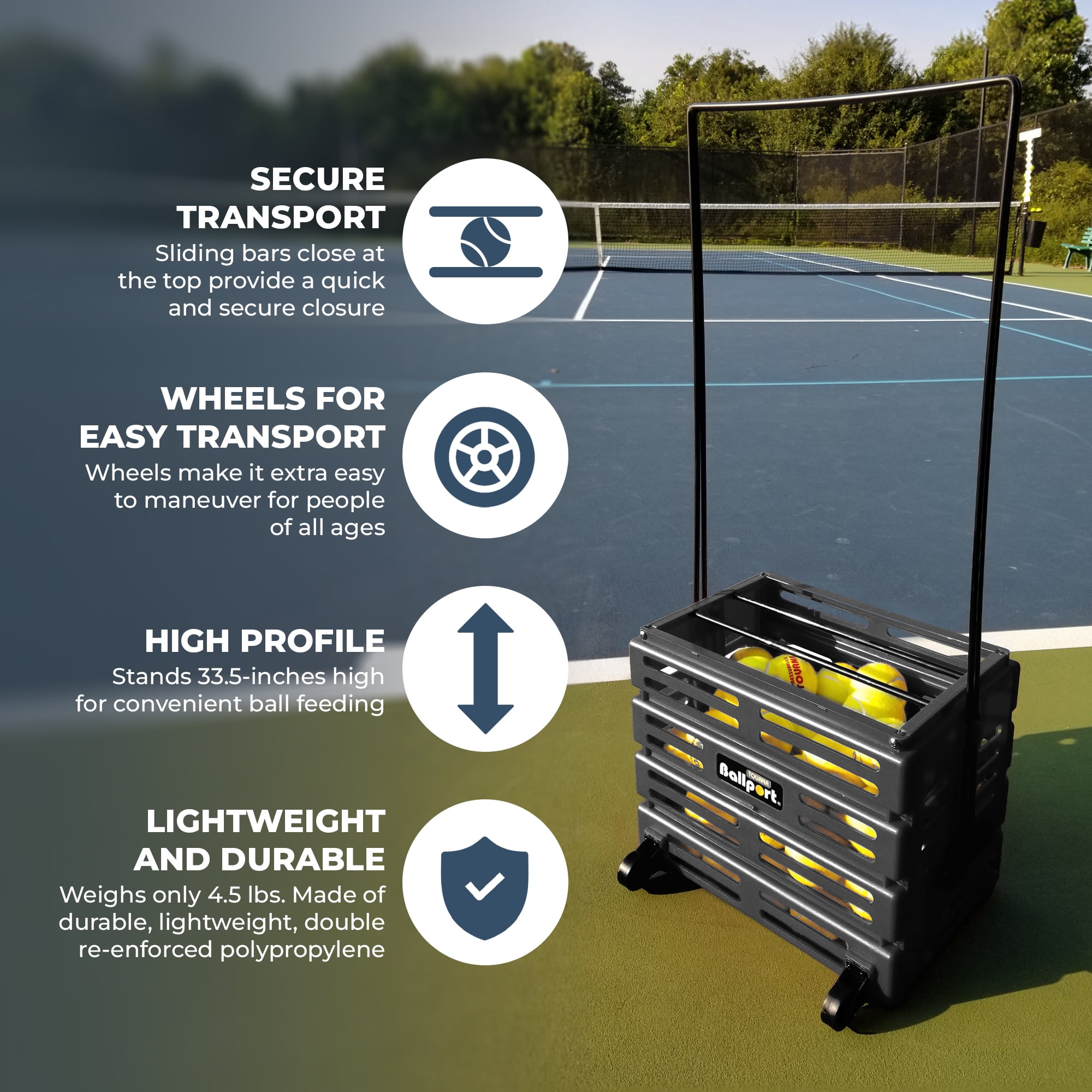 Tourna Ballport Deluxe Tennis Ball Hopper Pickup with Wheels, Black