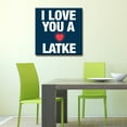 thumbnail image 2 of Crafted Creations Navy Blue and Red "I LOVE YOU A LATKE" Hanukkah Square Cotton Wall Art Decor 20" x, 2 of 2