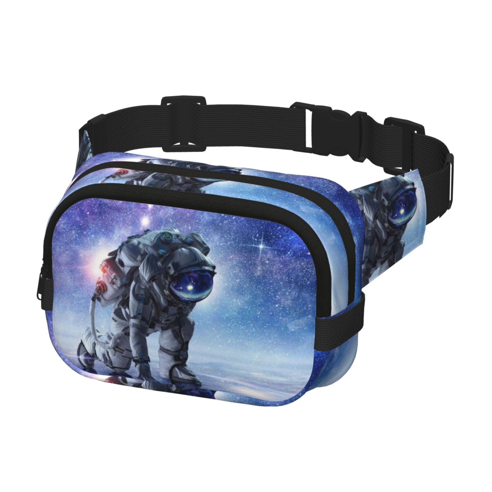 Picia Astronauts Start Running Print Square Double-Layer Waist Bag Mini Adjustable Waist Belt Bag Exercise Running Travel Hiking