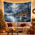 thumbnail image 3 of Moonlit Cabin Beside a Snowy Lake, Cozy Illustration for Nature Lovers, Winter Landscape Decor, Housewarming Gift, Tapestry Wall Hanging for Bedroom and Living Room, 3 of 7