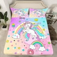 thumbnail image 2 of Feelyou Dreamy Unicorn Kids Bed Sheets, Cartoon Rainbow Cloud King Sheets, Glitter Stars Print Sheet Set, Microfiber Bedroom Decor, 4-Piece, 2 of 7