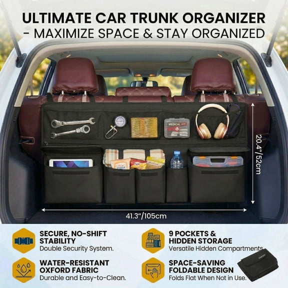 Eine Car Trunk Organizer 9 Pockets Hanging Storage Bag Universal Fit 41.3" x 20.4"