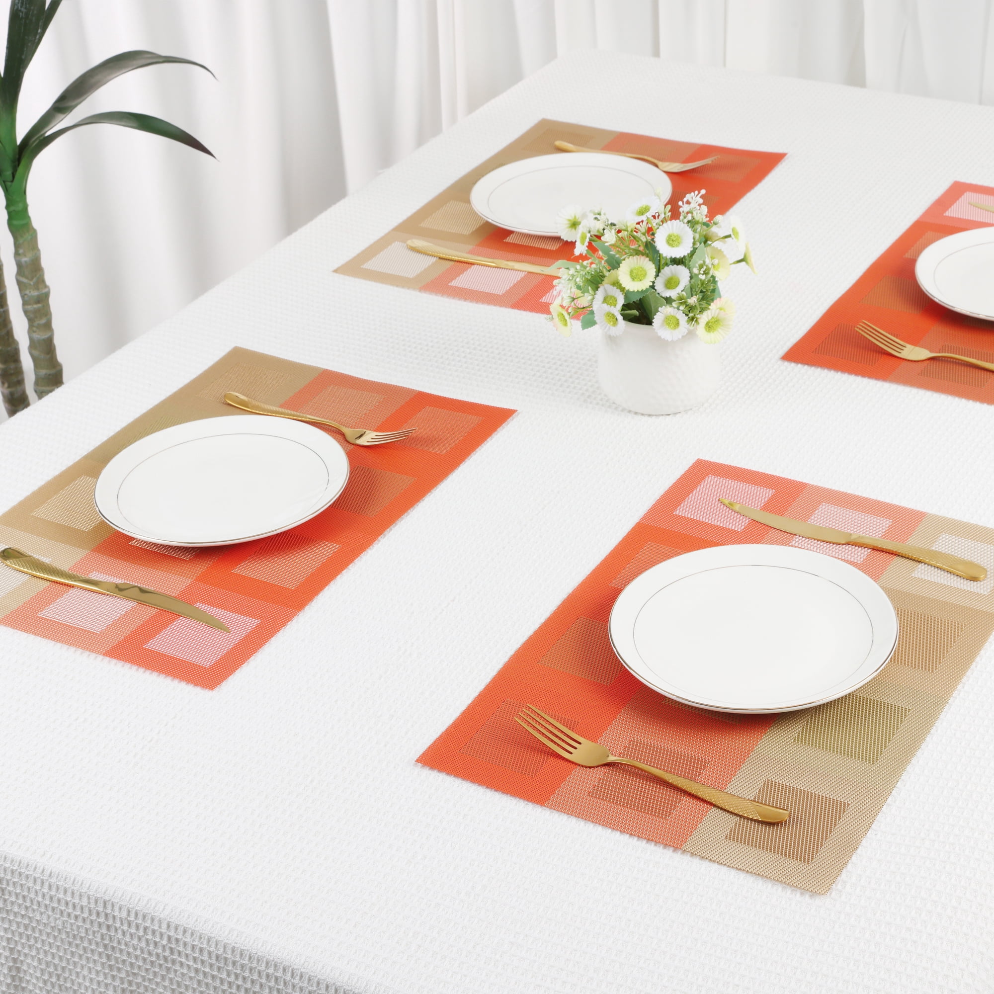 Unique Bargains Placemats Set of 6 for Dining Table Decor Washable Table Mat Gray Orange