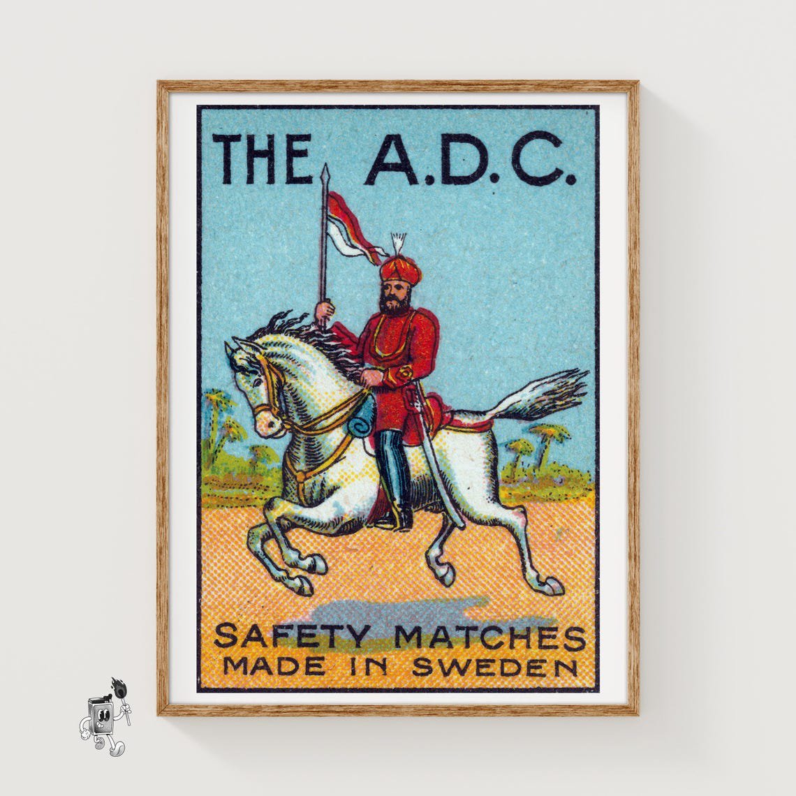 Royal Red Horse Rider Matchbox Print Aesthetic Wall Art Vintage Swedish Art Matchbox Wall Vintage Print