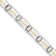 PRECIOUS ACCENTS Stainless Steel Polished and Brushed 14kt Gold Link Bracelet