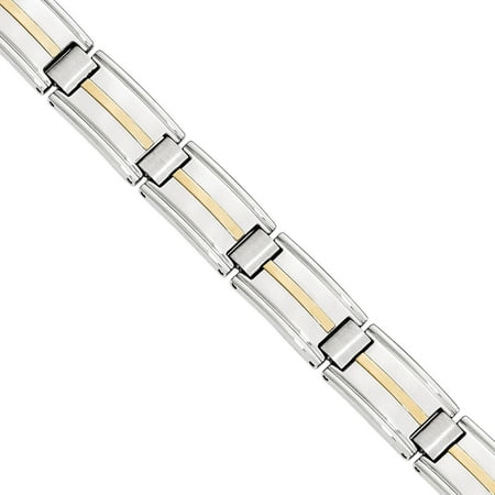 Primal Steel Stainless Steel Polished and Brushed 14kt Gold Link Bracelet
