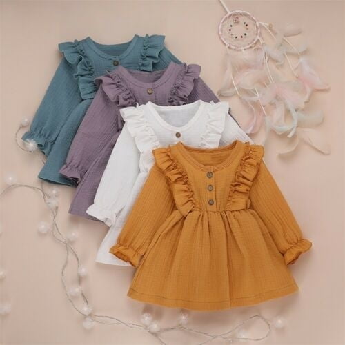 Newborn Kid Baby Girl Long Sleeve Dress Lace Ruffle Party Princess Tutu  Dress Clothes