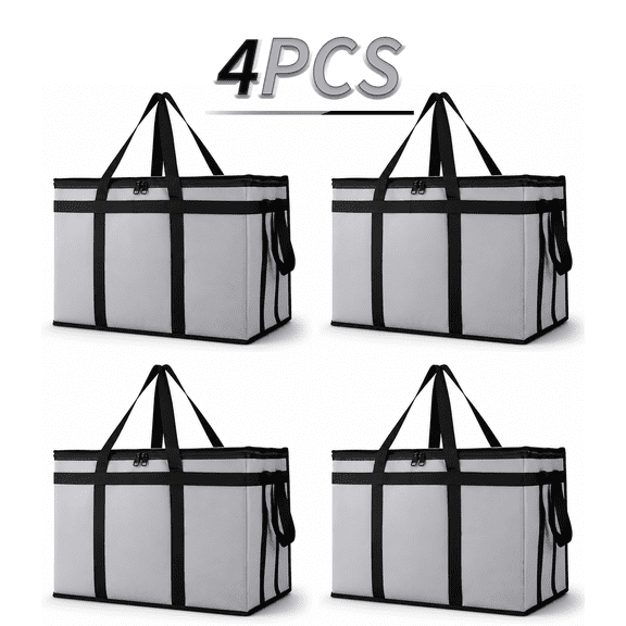 4 PCS Insulated Food Delivery Bag, XXXL Hot & Cold Pizza Delivery Bag, Large Capacity Commercial Thermal Bag, Doordash Catering Cooler Bag, Insulated Bottom Tray, Party Food Warmer