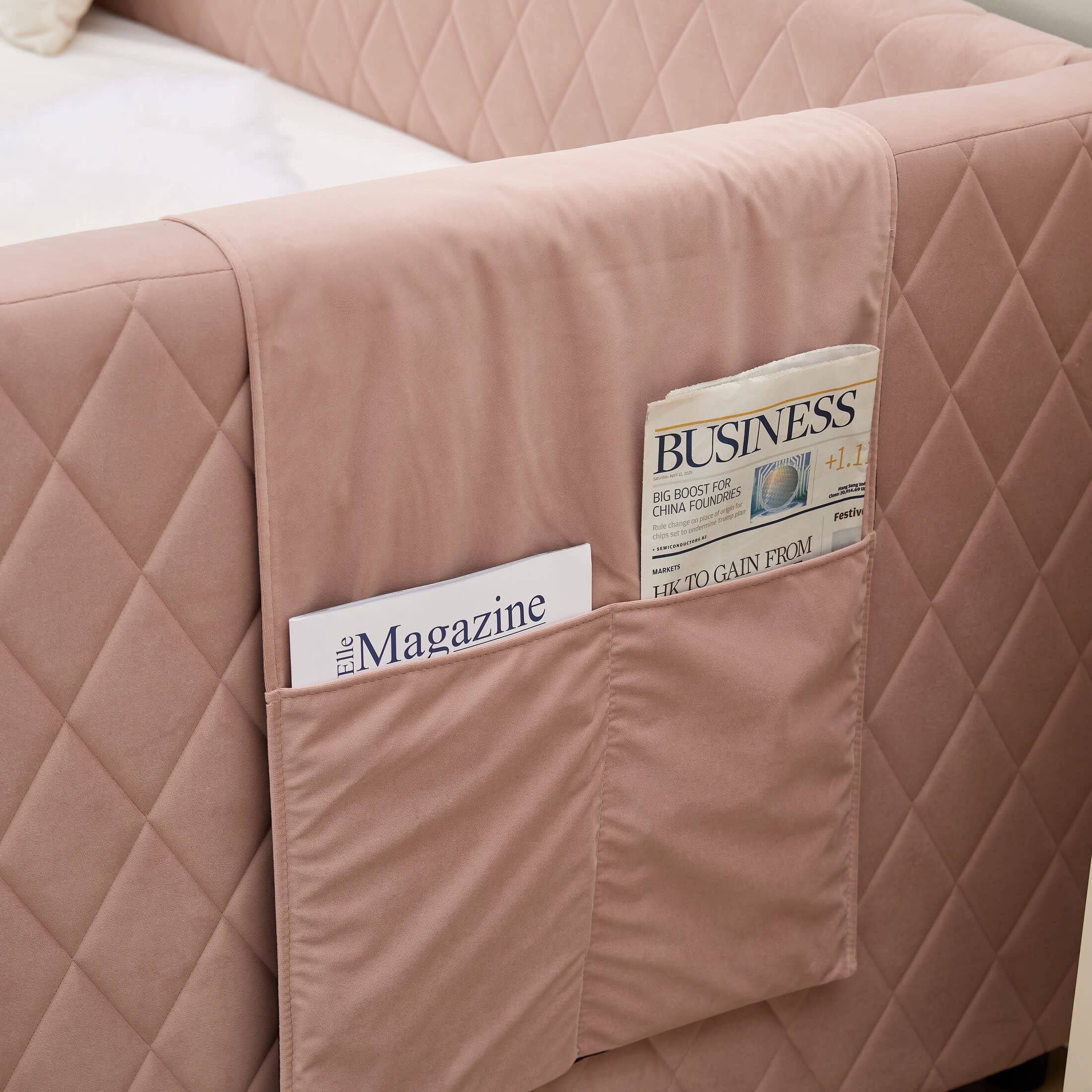 Noble House Pink Velvet Daybed with Trundle, Diamond Grid Upholstery, Wooden Frame, Modern Living Room