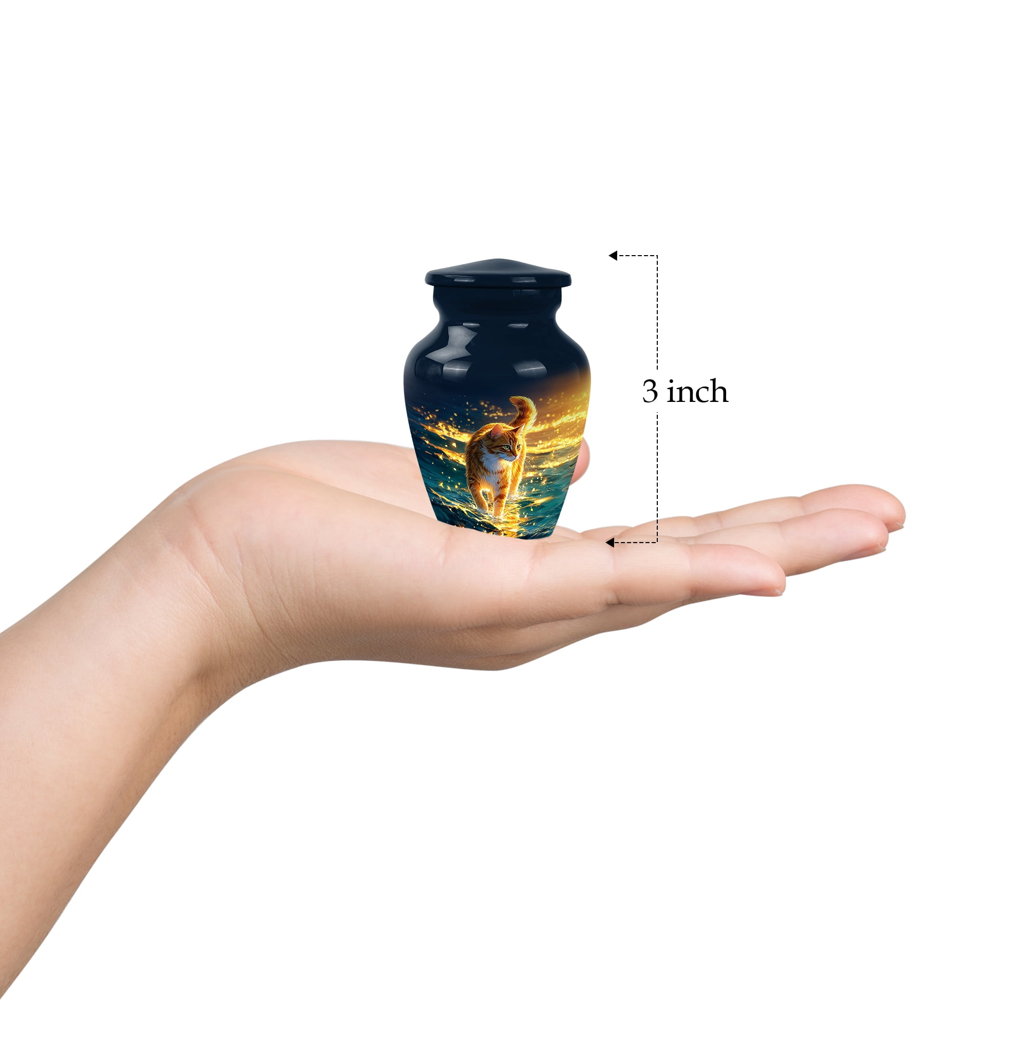 Cat Small Cremation Urns For Adult Human Ashes 3 Inch - Burial Urns For Human Ashes Adult Female Keepsake Remains - Blue Mini Urn For Women & Men - Miniature Urn For Mother And Father