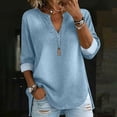 thumbnail image 6 of Miqool Women's Washed Denim Tunic Tops 3/4 Sleeve V-Neck Loose Fit Jean Blouse Casual Roll-Up Sleeve Everyday Shirts, 6 of 9