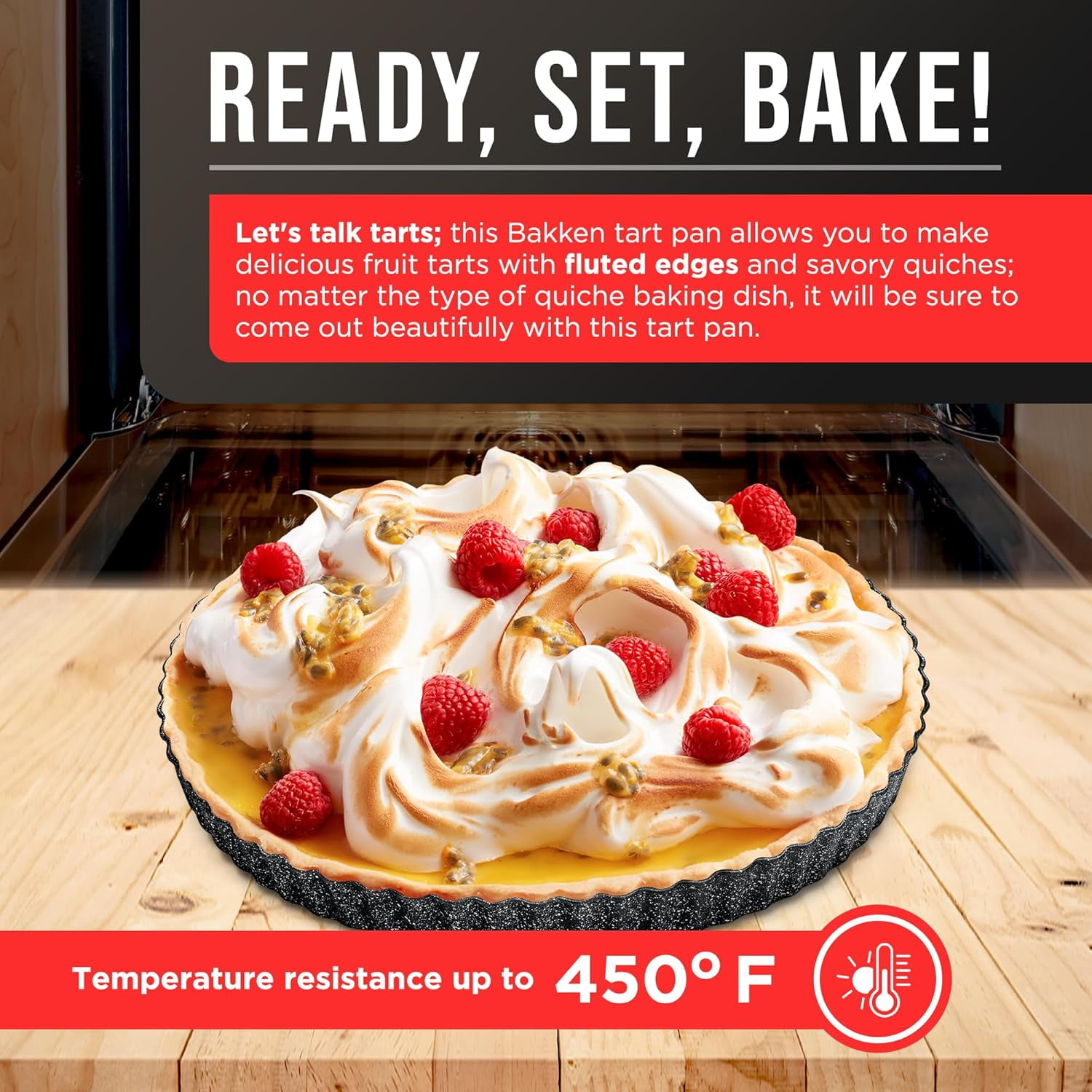 Bakken- Swiss Tart Pan – Quick Release Removable Base, Non-Stick Fluted Edge, Durable Steel - Create Perfect Pies, Fruit Tarts, and Quiches with Ease