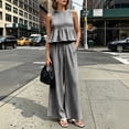 thumbnail image 5 of Besolor Summer 2 Piece Sets for Women Plaid Outfits Sleeveless Ruffled Hem Tank Tops Wide Leg Pants Vacation Beach Loungewear Set(Small,Black), 5 of 7