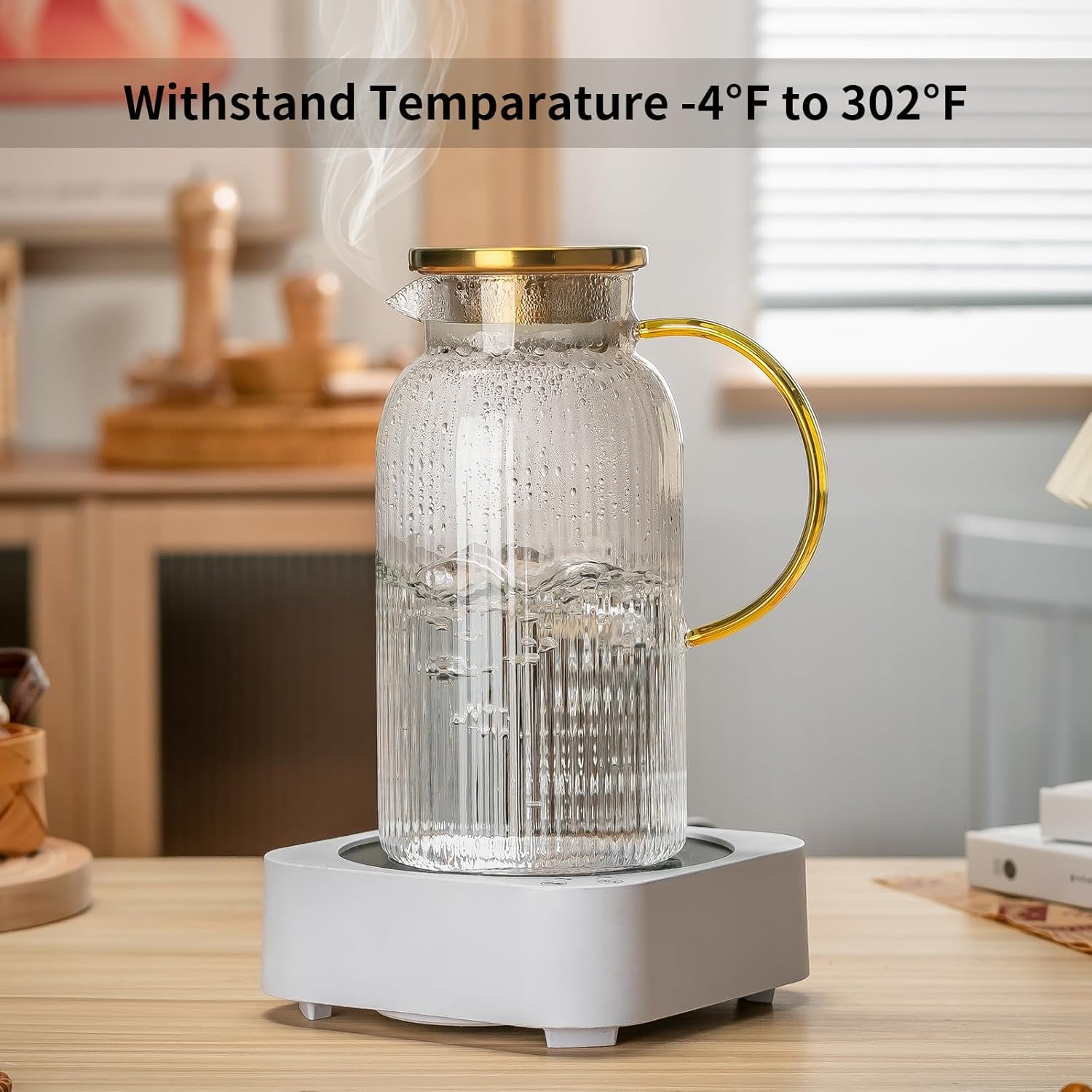 2 Pack Glass Pitcher with Lid, 68 oz/2 Liter Clear Water Pitcher for Cold Brew, Coffee, Lemonade, Heat Resistant