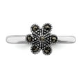 thumbnail image 4 of Solid 925 Sterling Silver Stackable Marcasite Scalloped Ring Eternity Band Size 6, 4 of 6