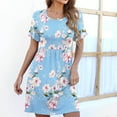 thumbnail image 4 of Sundresses for Women Casual Summer - Womens Casual Summer Beach Dresses Solid/Floral Crewneck Short Sleeve T-Shirt Dress Loose Swing Dress Aline Sundress, 4 of 7