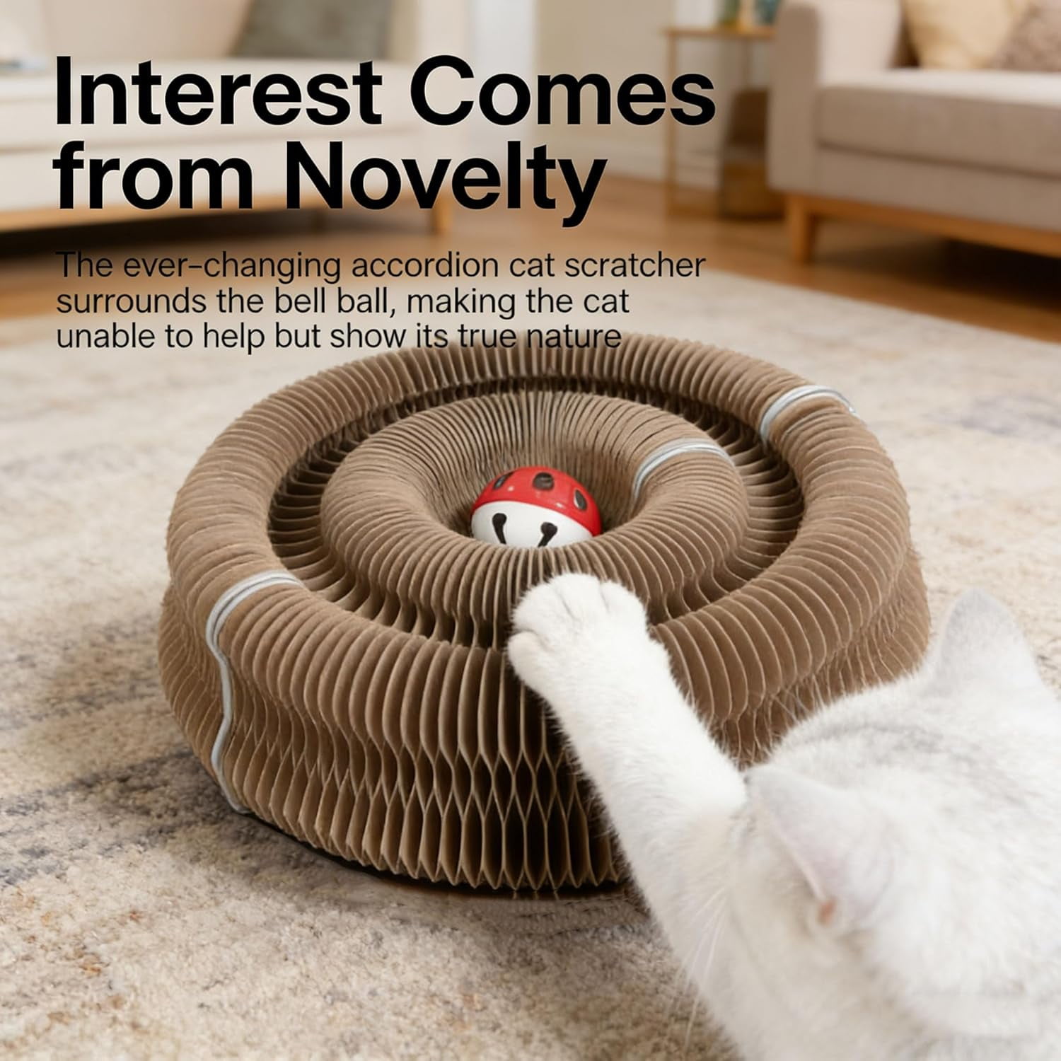 Magic Organ Cat Scratcher Toy, Foldable Kitty Accordion Magic Organ Cat Scratcher Board, Sturdy with Bell-Ball, Flexible Cats Scratchers for Indoor Cats Grinding Claws Exercise