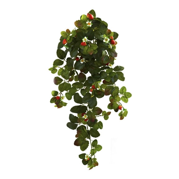 Nearly Natural 31" Strawberry Hanging Bush with Berries (Set of 2)