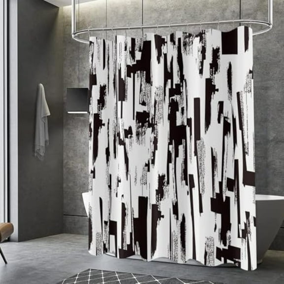 Black And White Shower Curtain, Abstract Art Print Bathroom Curtain For Men Contemporary Bathtub Decor Waterproof Fabric Machine Washable With 12 Hooks 54"W x 72"L
