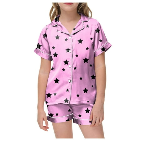 Yammkia Baby Clothes For Girls Baby Girl 1st Birthday Outfits Printed One Romper Shorts Summer Ruffle Sleeve Clothes for 8-9 Years Pink