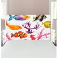 thumbnail image 1 of Ocean Headboard, Illustration of Exotic Fish Seaweed Coral Algae and Jellyfish Oceanic Wild Life, Upholstered Decorative Metal Bed Headboard with Memory Foam, Twin Size, Orange Purple, by Ambesonne, 1 of 4