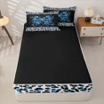 thumbnail image 4 of Homewish Leopard Print Bow Heart Zipper Twin Comforter Sets with Fitted Sheet and 2 Pillowcases for Boys Girls, Blue Ribbon Zipper Bedding Set, Black Reversible, 4pcs, 4 of 6