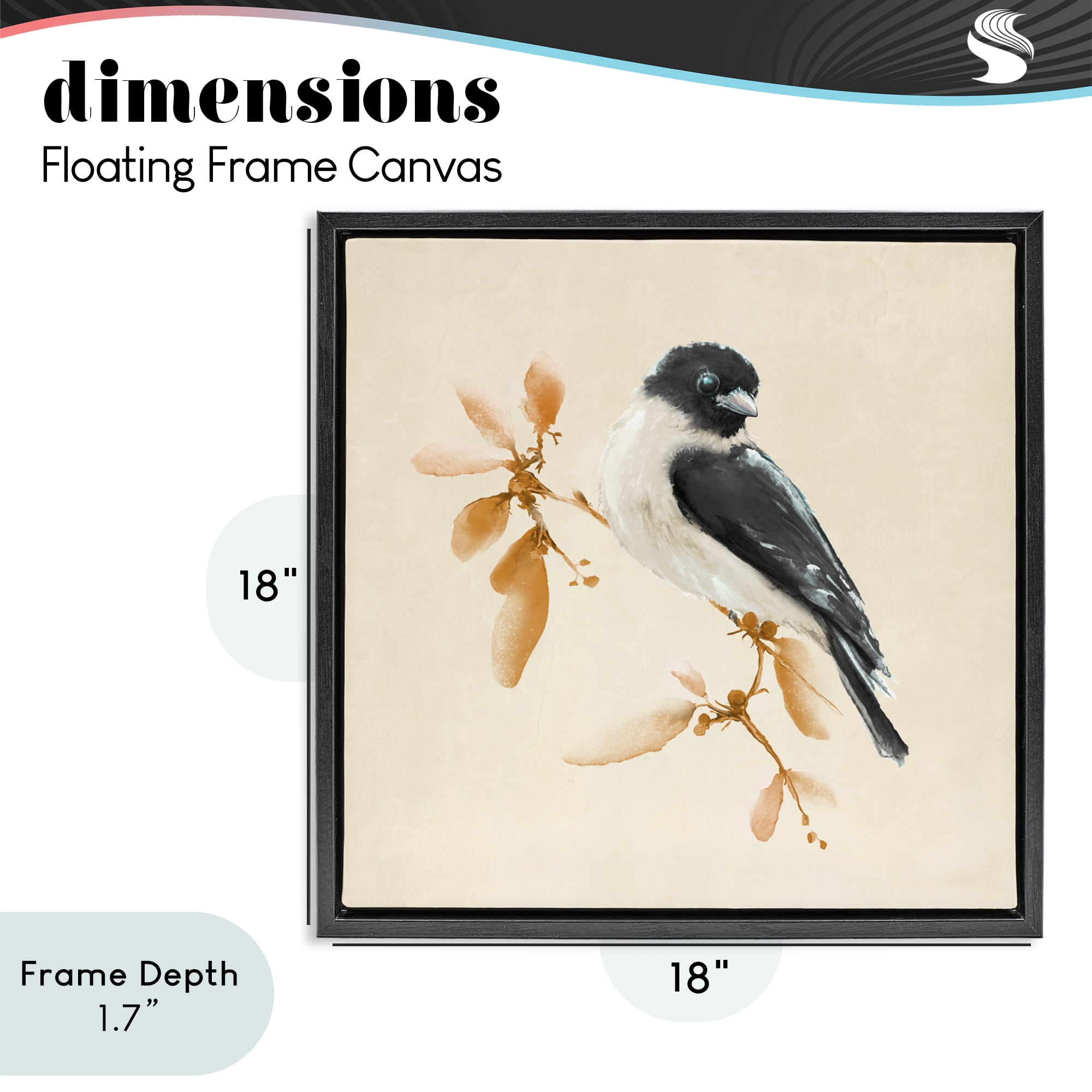 Stupell Industries Subtle Watercolor Chickadee Black Framed Floater Canvas Wall Art, design by Diannart