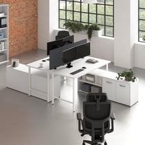Hustle 2 Person Desk with Low Storage Cabinet in White - Engineered Wood